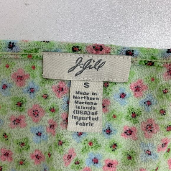 J.Jill Shirt Womens S Small Spring Lettuce Trim Short Sleeve Floral Dot Sheer - Picture 9 of 13